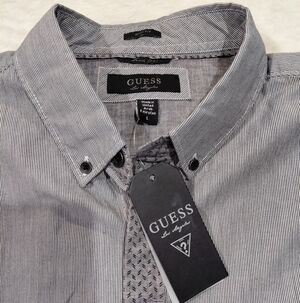 NWT GUESS Men's Gray/Black Striped Shirt